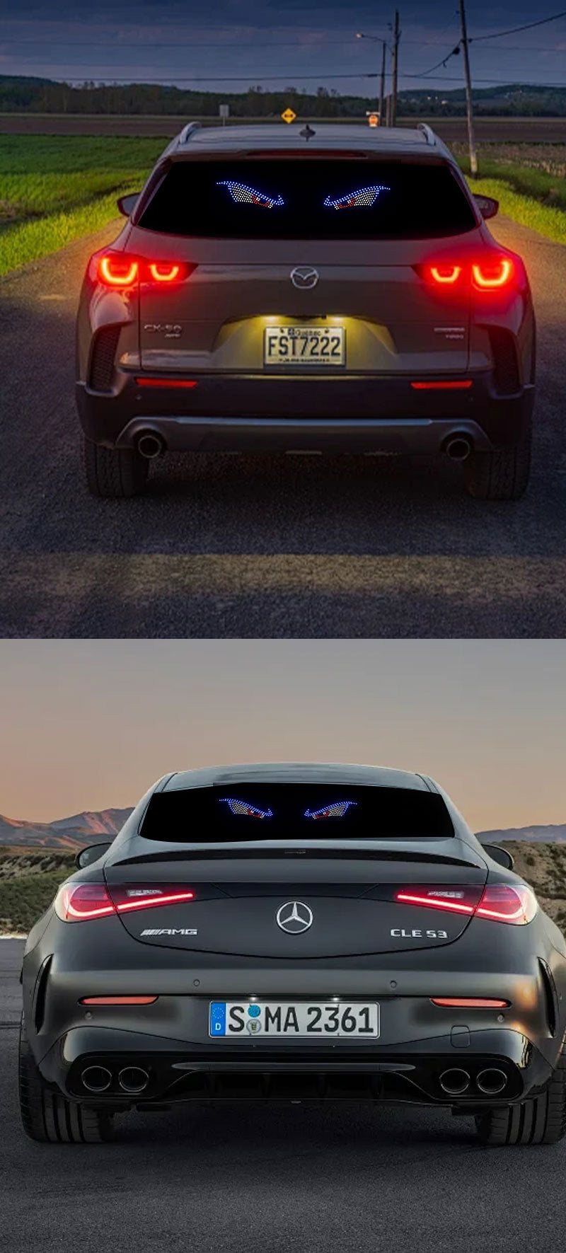 Car Back Window expression lights LED Strips Light Panel Car Windshield Display Devil's Eye Decorative Lamps USB Plug Lighting