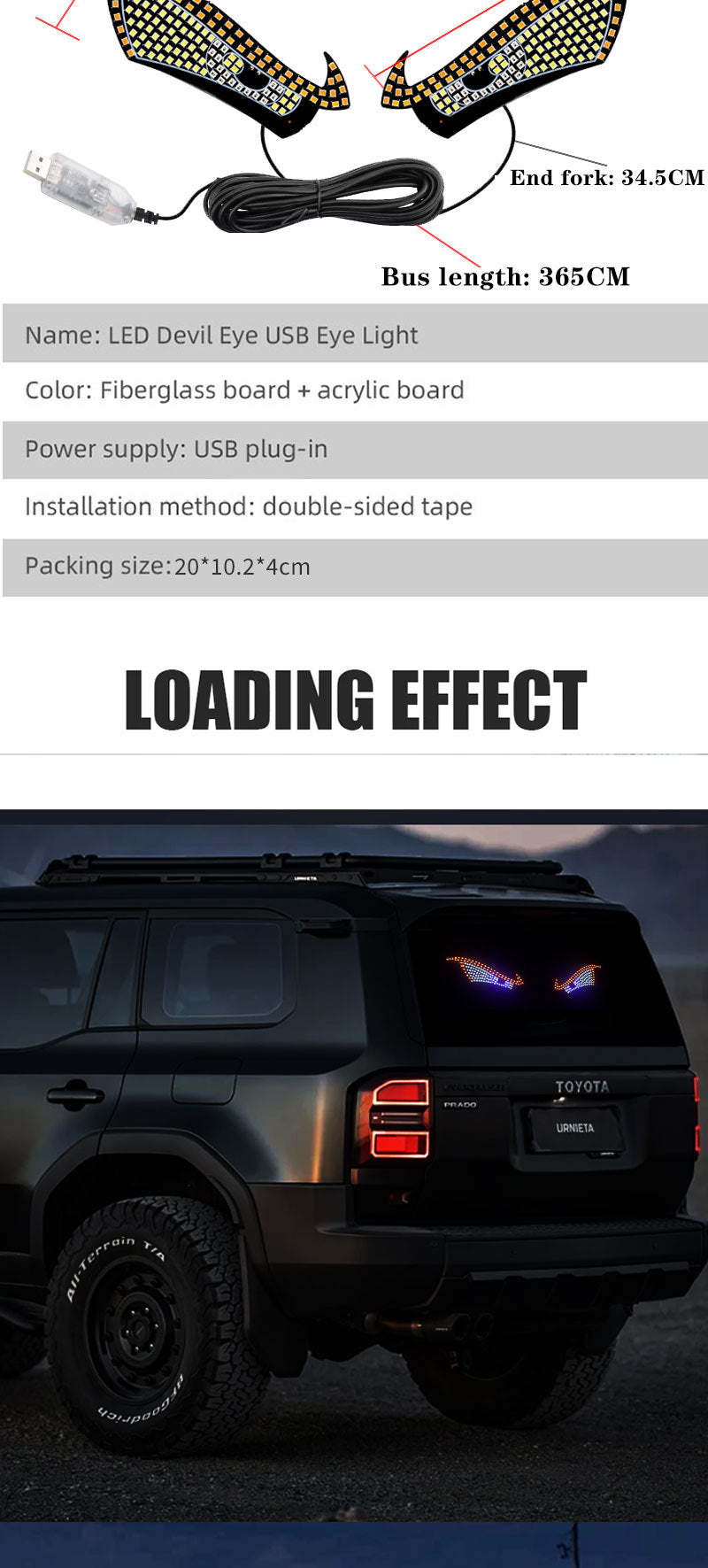 Car Back Window expression lights LED Strips Light Panel Car Windshield Display Devil's Eye Decorative Lamps USB Plug Lighting