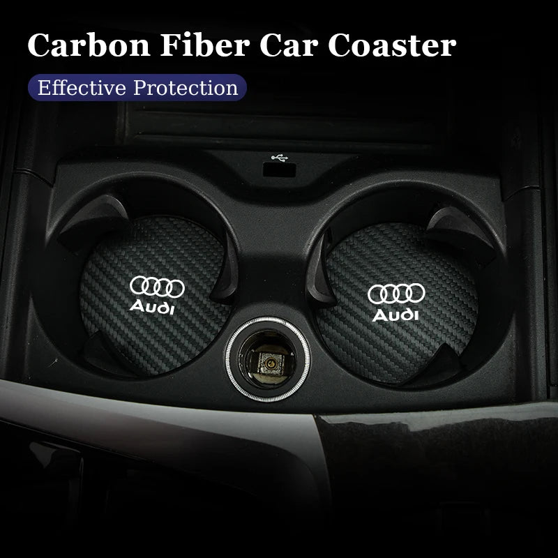 2Pcs Car Water Cup Mat Carbon Fiber Bottle Holder Pad Anti-slip For Audi A1 A3 A4 A5 A6 A7 A8 Q2 Q3 Q5 Q7 Q8 Quattro S7 S8 S3 S4