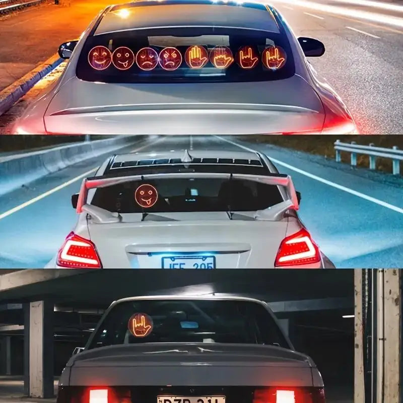Car mounted LED fun expression light smiley face light rear window multifunctional warning gesture palm light