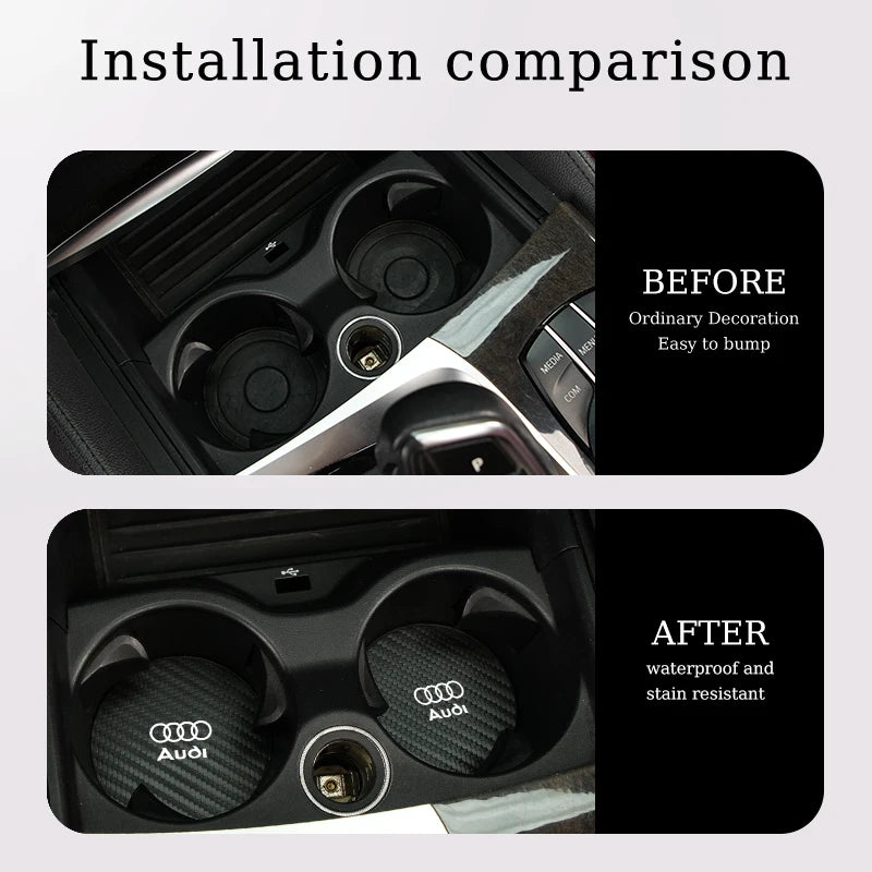 2Pcs Car Water Cup Mat Carbon Fiber Bottle Holder Pad Anti-slip For Audi A1 A3 A4 A5 A6 A7 A8 Q2 Q3 Q5 Q7 Q8 Quattro S7 S8 S3 S4