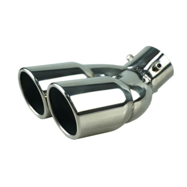 RESO Universal Car 63mm Inlet Diameter 76mm Outlet Double-Barrel Rear Exhaust Tip Tail Pipe Muffler Stainless Steel
