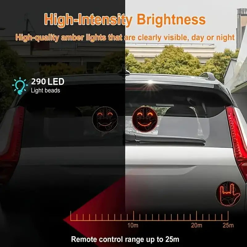 Car mounted LED fun expression light smiley face light rear window multifunctional warning gesture palm light