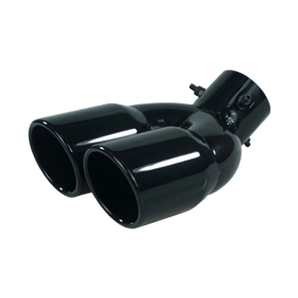RESO Universal Car 63mm Inlet Diameter 76mm Outlet Double-Barrel Rear Exhaust Tip Tail Pipe Muffler Stainless Steel