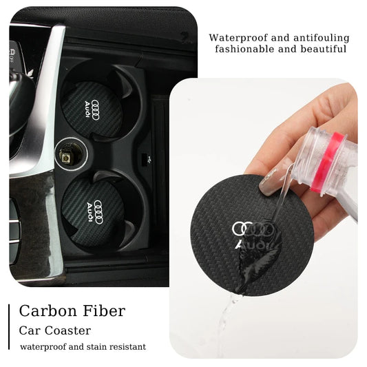 2Pcs Car Water Cup Mat Carbon Fiber Bottle Holder Pad Anti-slip For Audi A1 A3 A4 A5 A6 A7 A8 Q2 Q3 Q5 Q7 Q8 Quattro S7 S8 S3 S4