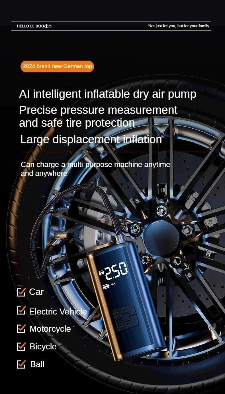 LEIBOO Portable Car Tire Inflator Fast Air Compressor with Accurate Pressure - for Motorcycle/Bicycle/Ball Quick Inflation Pump