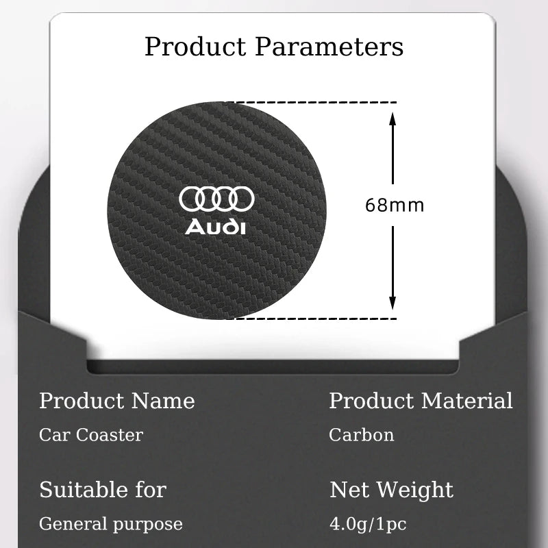 2Pcs Car Water Cup Mat Carbon Fiber Bottle Holder Pad Anti-slip For Audi A1 A3 A4 A5 A6 A7 A8 Q2 Q3 Q5 Q7 Q8 Quattro S7 S8 S3 S4