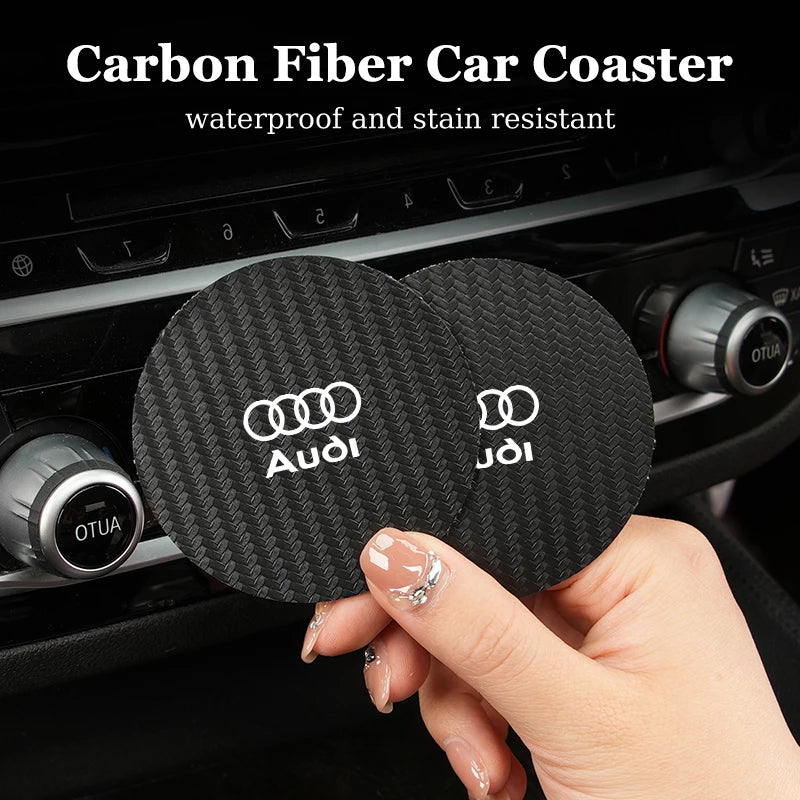 2Pcs Car Water Cup Mat Carbon Fiber Bottle Holder Pad Anti-slip For Audi A1 A3 A4 A5 A6 A7 A8 Q2 Q3 Q5 Q7 Q8 Quattro S7 S8 S3 S4