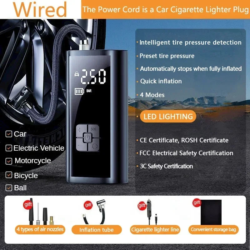 LEIBOO Portable Car Tire Inflator Fast Air Compressor with Accurate Pressure - for Motorcycle/Bicycle/Ball Quick Inflation Pump