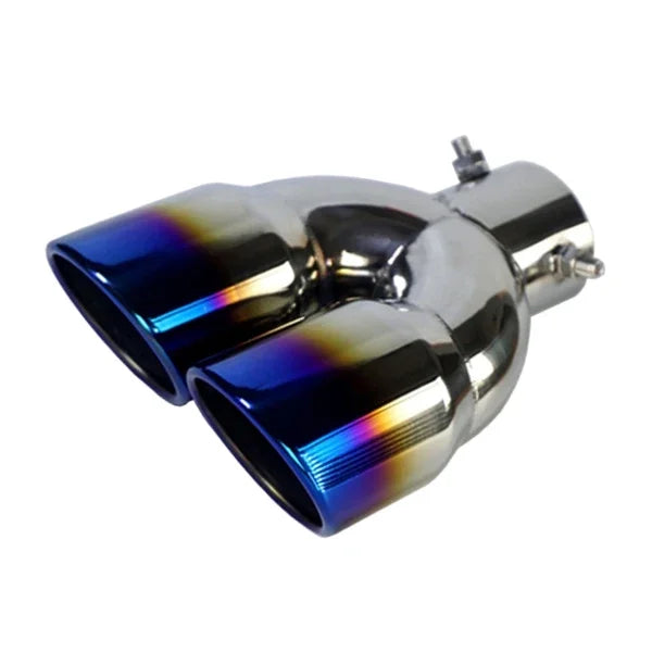 RESO Universal Car 63mm Inlet Diameter 76mm Outlet Double-Barrel Rear Exhaust Tip Tail Pipe Muffler Stainless Steel
