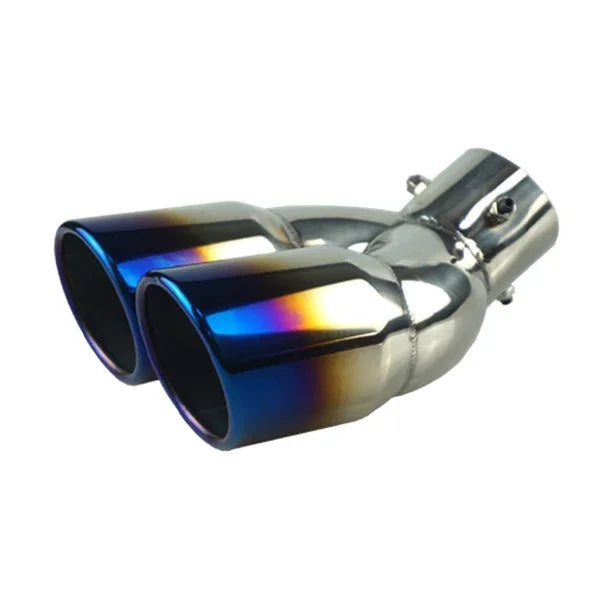 RESO Universal Car 63mm Inlet Diameter 76mm Outlet Double-Barrel Rear Exhaust Tip Tail Pipe Muffler Stainless Steel
