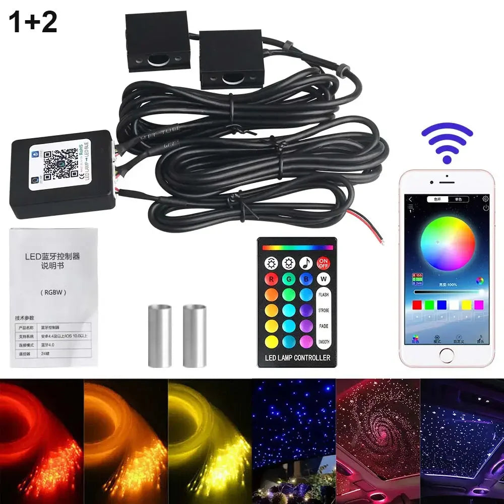 RGBW 1/2/4/6 split machine Car Roof Star Light APP Control Fiber Optic Star Ceiling Light Starry Sky ceiling for Car Home