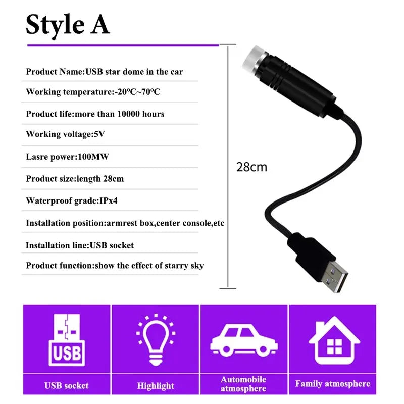 LED Starry Sky Lamp Car Laser Star Roof Light 5V USB Powered Galaxy Star Atmosphere Light Projector Lamp For Room Ceiling Decor