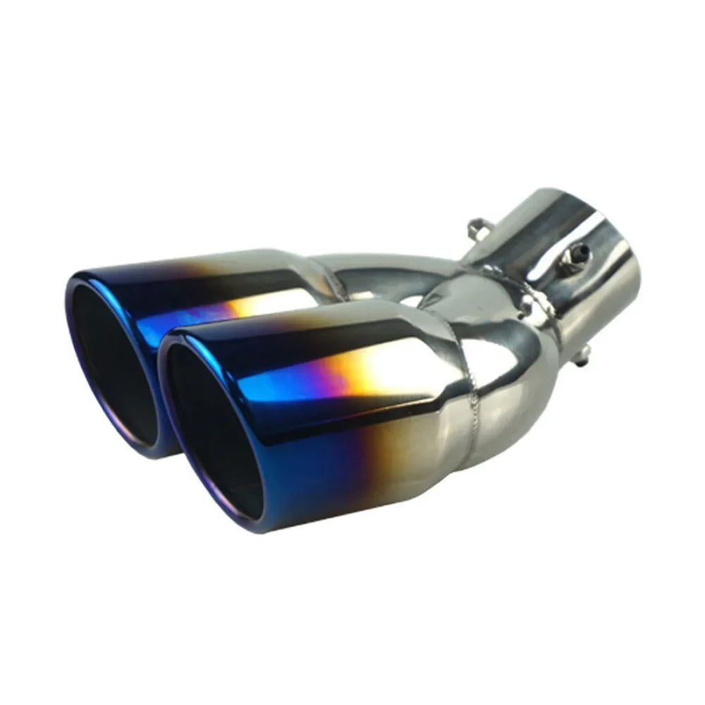 RESO Universal Car 63mm Inlet Diameter 76mm Outlet Double-Barrel Rear Exhaust Tip Tail Pipe Muffler Stainless Steel