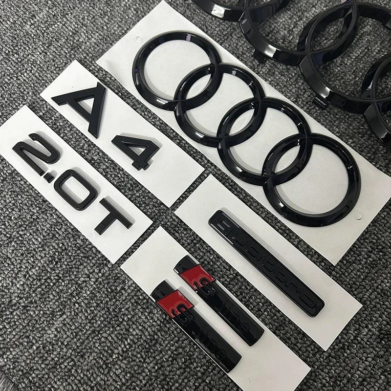 AUDI A4 2008-2017 4Ring logo ABS Black Car Hood Front Grill Rear Trunk Emblem Sticker A4 Mark Quarrto 2.0T Sline Emblem