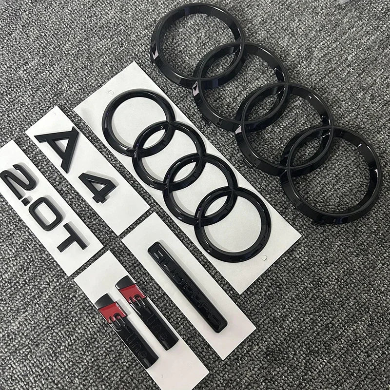 AUDI A4 2008-2017 4Ring logo ABS Black Car Hood Front Grill Rear Trunk Emblem Sticker A4 Mark Quarrto 2.0T Sline Emblem