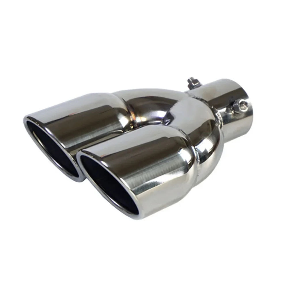 RESO Universal Car 63mm Inlet Diameter 76mm Outlet Double-Barrel Rear Exhaust Tip Tail Pipe Muffler Stainless Steel