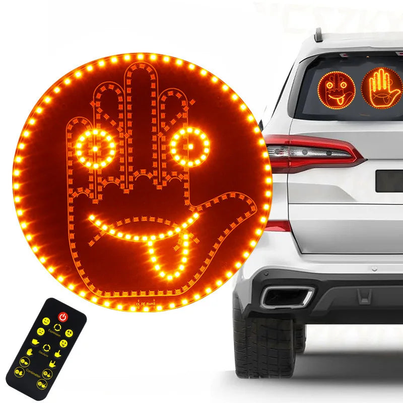 Car mounted LED fun expression light smiley face light rear window multifunctional warning gesture palm light