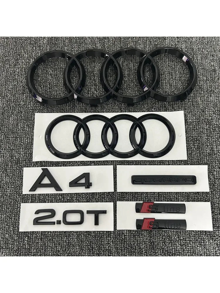 AUDI A4 2008-2017 4Ring logo ABS Black Car Hood Front Grill Rear Trunk Emblem Sticker A4 Mark Quarrto 2.0T Sline Emblem