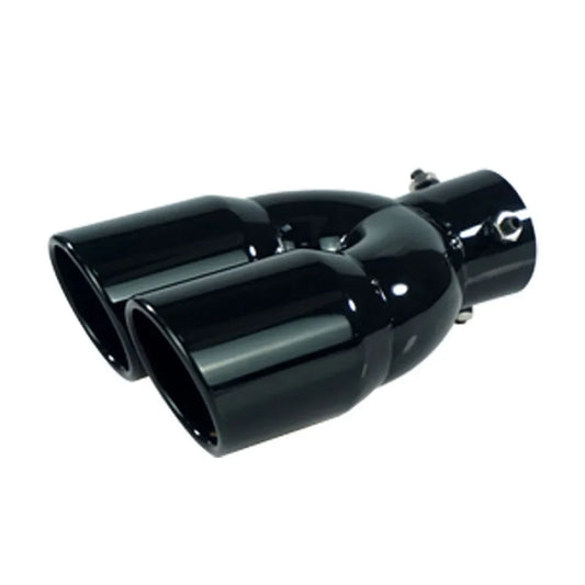 RESO Universal Car 63mm Inlet Diameter 76mm Outlet Double-Barrel Rear Exhaust Tip Tail Pipe Muffler Stainless Steel