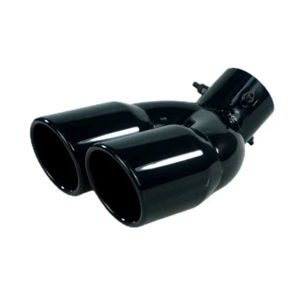 RESO Universal Car 63mm Inlet Diameter 76mm Outlet Double-Barrel Rear Exhaust Tip Tail Pipe Muffler Stainless Steel