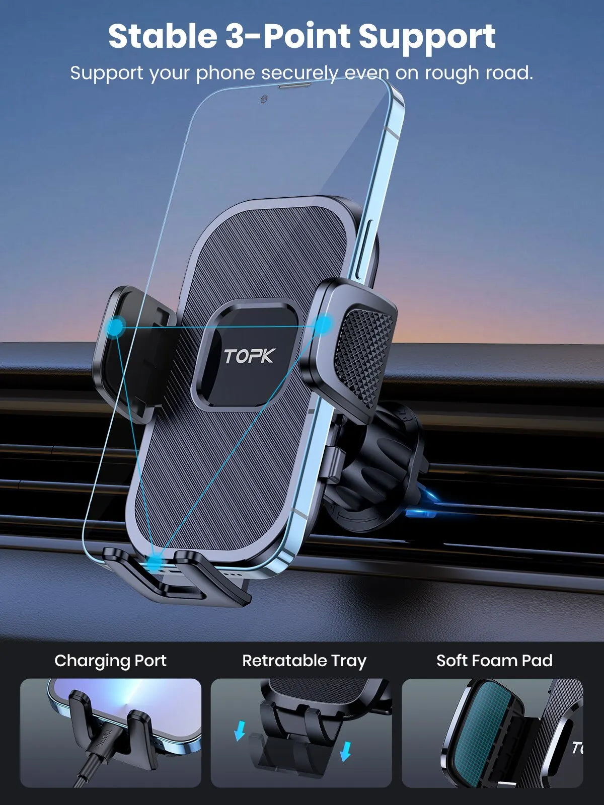 TOPK Car Phone Holder Gravity Stand for iPhone Xiaomi Samsung Car Mobile Support for Dashboard Windshield Air Vent Phone Mount