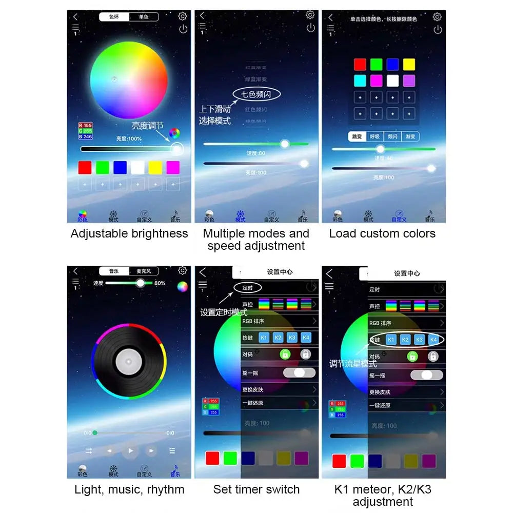 RGBW 1/2/4/6 split machine Car Roof Star Light APP Control Fiber Optic Star Ceiling Light Starry Sky ceiling for Car Home