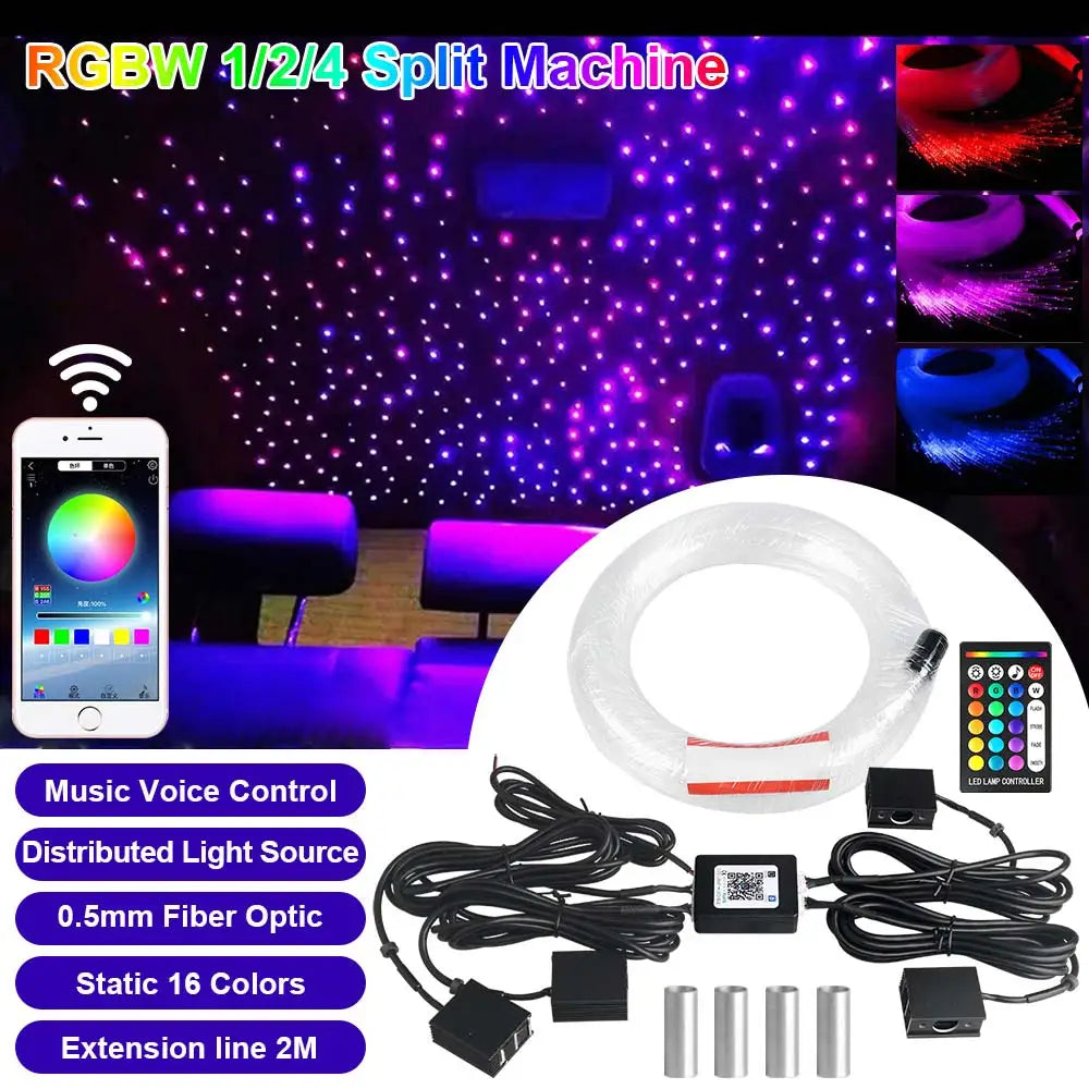 RGBW 1/2/4/6 split machine Car Roof Star Light APP Control Fiber Optic Star Ceiling Light Starry Sky ceiling for Car Home