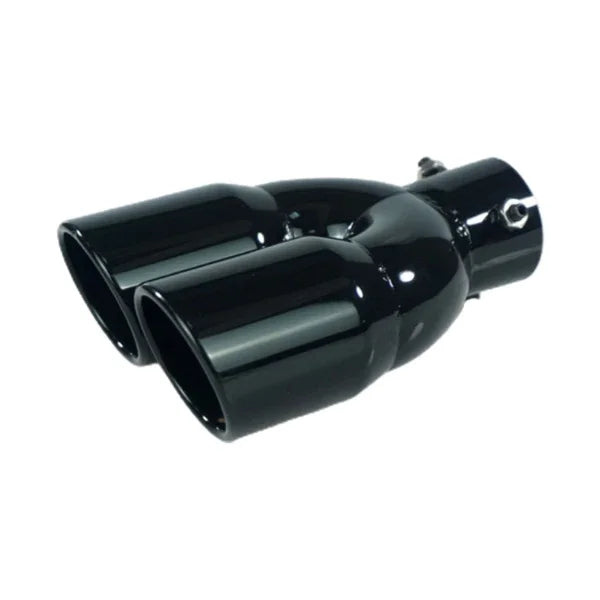 RESO Universal Car 63mm Inlet Diameter 76mm Outlet Double-Barrel Rear Exhaust Tip Tail Pipe Muffler Stainless Steel