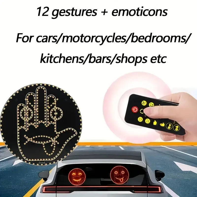Car mounted LED fun expression light smiley face light rear window multifunctional warning gesture palm light