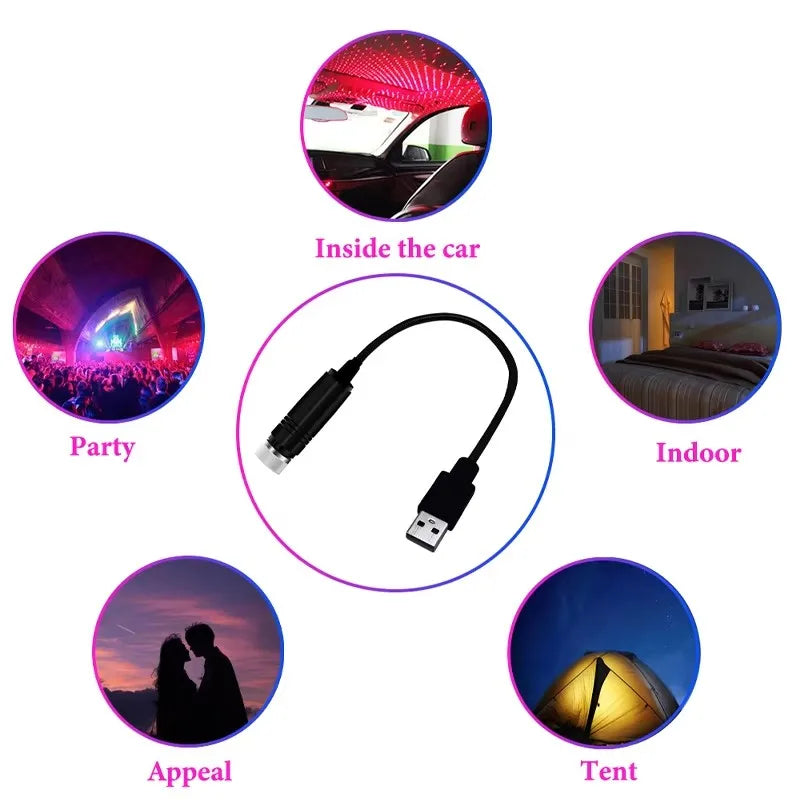 LED Starry Sky Lamp Car Laser Star Roof Light 5V USB Powered Galaxy Star Atmosphere Light Projector Lamp For Room Ceiling Decor