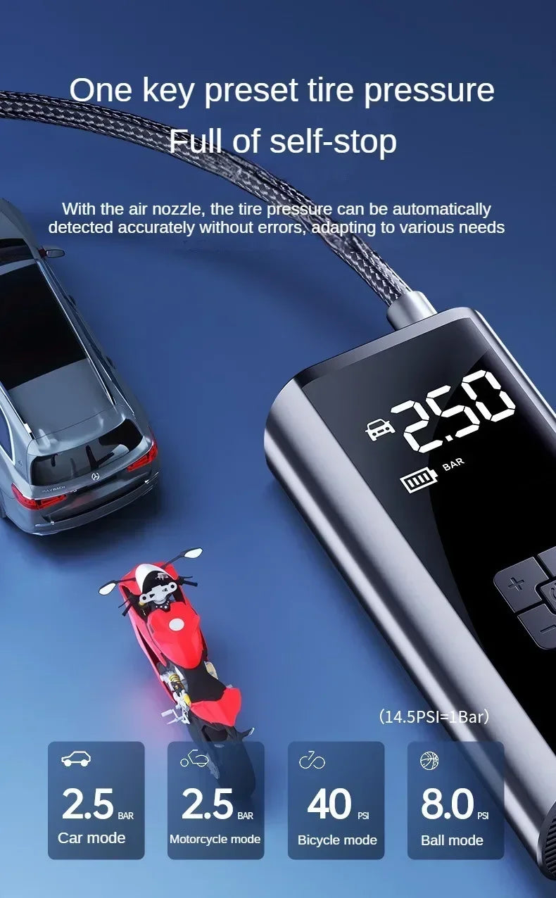 LEIBOO Portable Car Tire Inflator Fast Air Compressor with Accurate Pressure - for Motorcycle/Bicycle/Ball Quick Inflation Pump