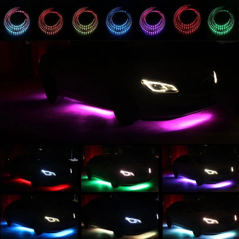 Car Underglow Neon Accent Strip Light Kit 8 Color Sound Active Function APP/Remote Control 4pcs LED Underbody System Light Strip