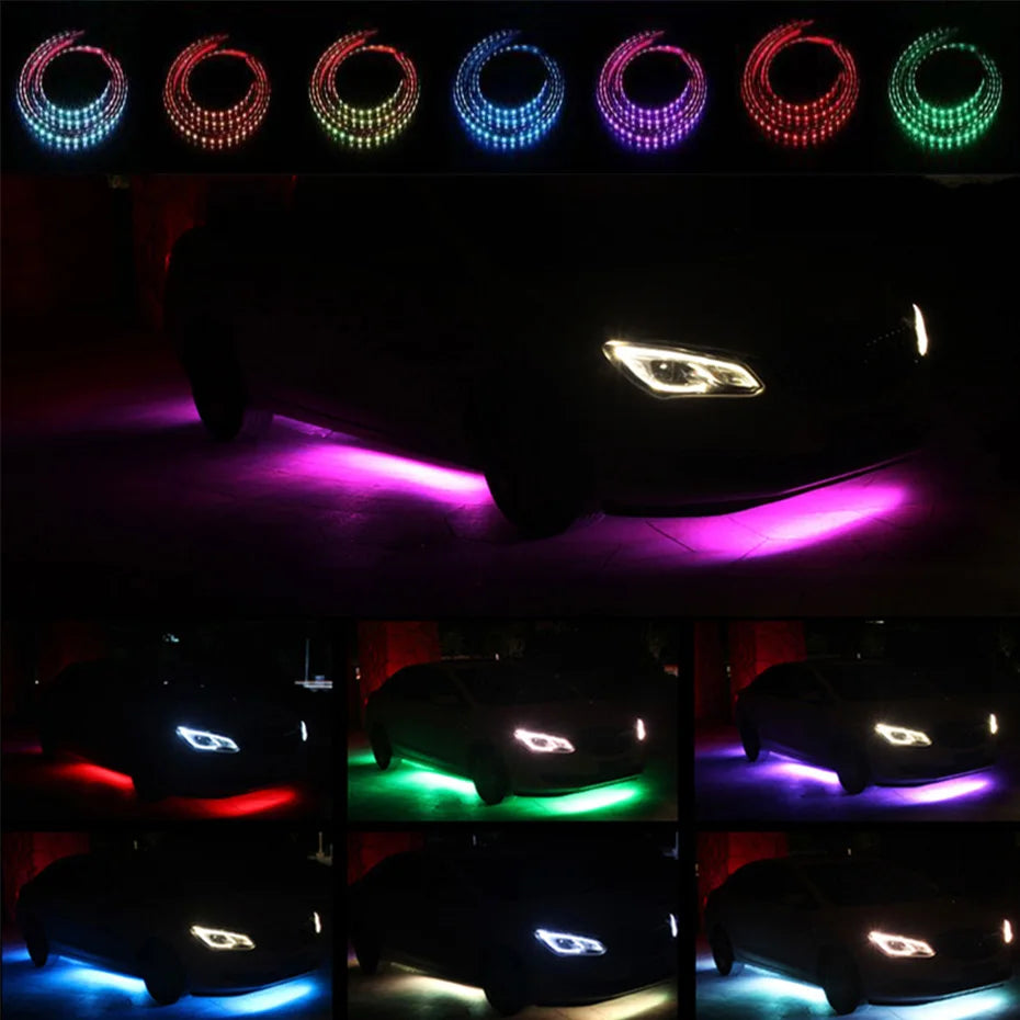 Car Underglow Neon Accent Strip Light Kit 8 Color Sound Active Function APP/Remote Control 4pcs LED Underbody System Light Strip