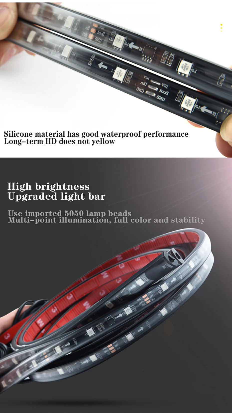 Car Underglow Neon Accent Strip Light Kit 8 Color Sound Active Function APP/Remote Control 4pcs LED Underbody System Light Strip
