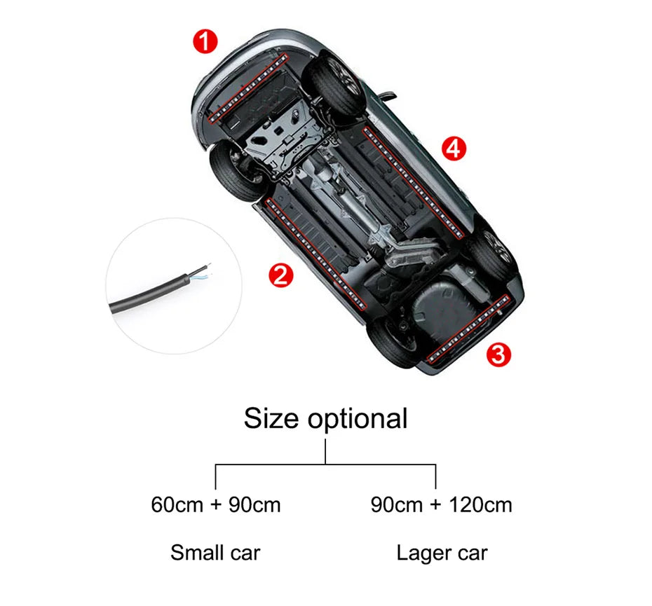 Car Underglow Neon Accent Strip Light Kit 8 Color Sound Active Function APP/Remote Control 4pcs LED Underbody System Light Strip