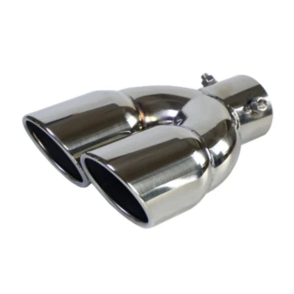 RESO   Universal Car 63mm Inlet Diameter 76mm Outlet Double-Barrel Rear Exhaust Tip Tail Pipe Muffler Stainless Steel