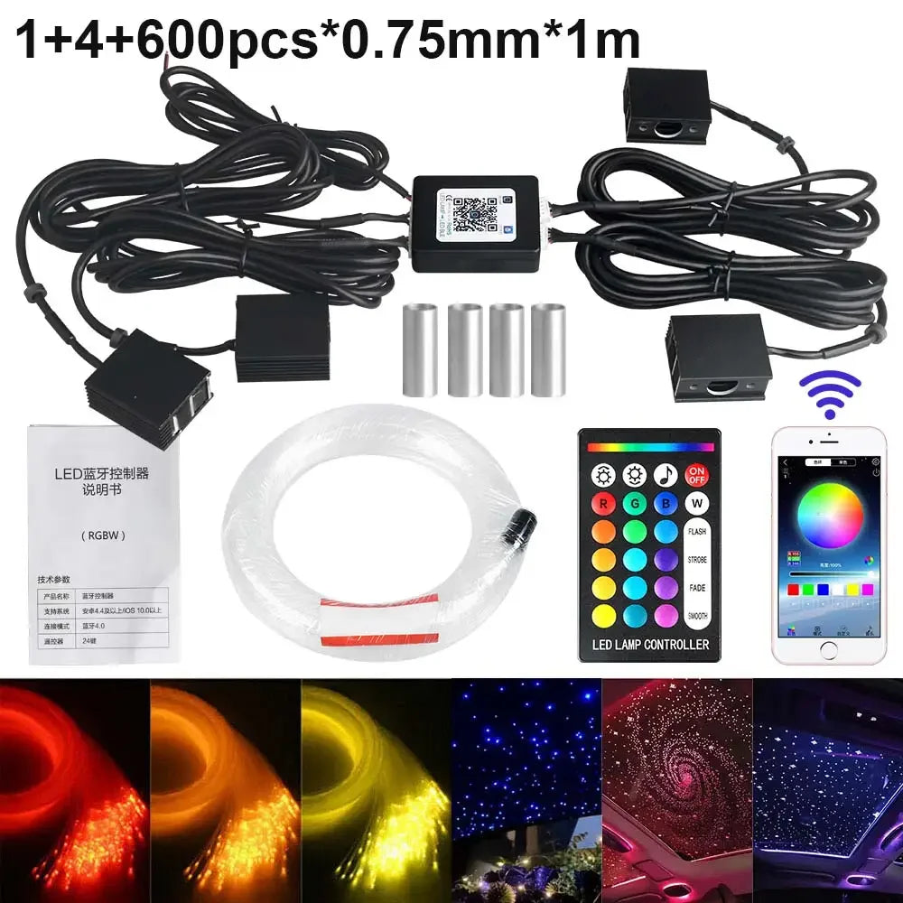 RGBW 1/2/4/6 split machine Car Roof Star Light APP Control Fiber Optic Star Ceiling Light Starry Sky ceiling for Car Home