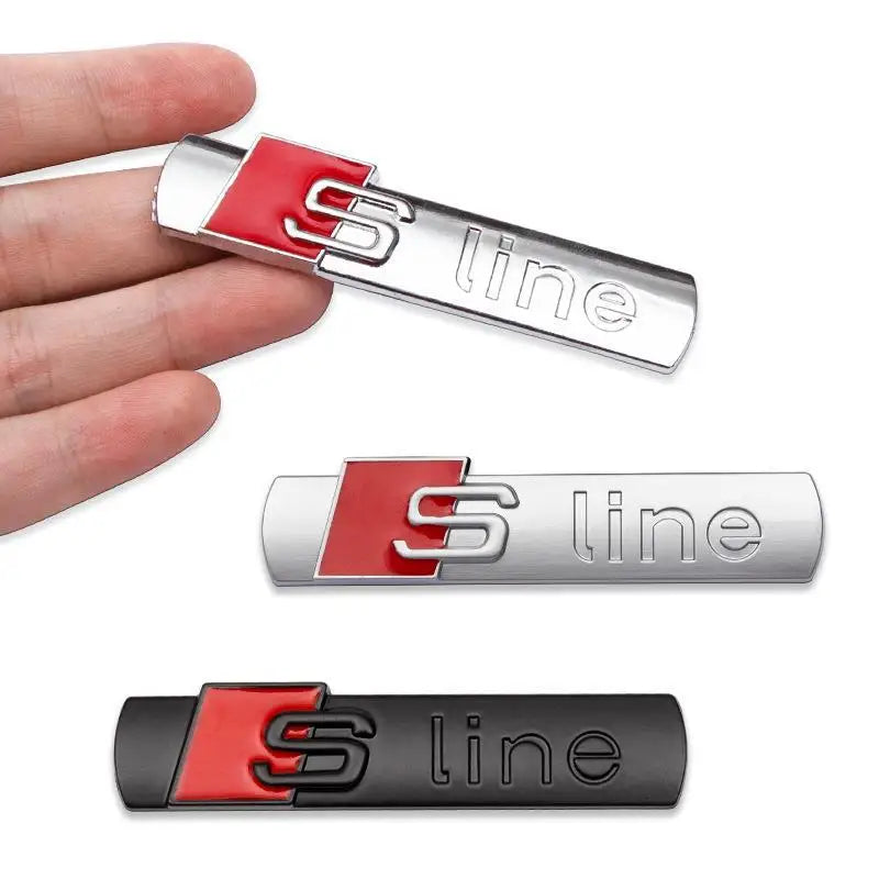 3D Metal Sline Logo S Line Emblem Car Fender Side Badge For Audi A1 A2 A3 A4 A5 A6 A7 A8 TT S3 S4 S5 S6 S7 Q2 Q3 Q5 Q7 Q8 RS3 R8