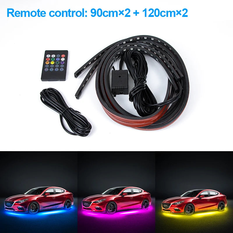 Car Underglow Neon Accent Strip Light Kit 8 Color Sound Active Function APP/Remote Control 4pcs LED Underbody System Light Strip