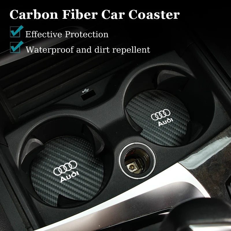 2Pcs Car Water Cup Mat Carbon Fiber Bottle Holder Pad Anti-slip For Audi A1 A3 A4 A5 A6 A7 A8 Q2 Q3 Q5 Q7 Q8 Quattro S7 S8 S3 S4