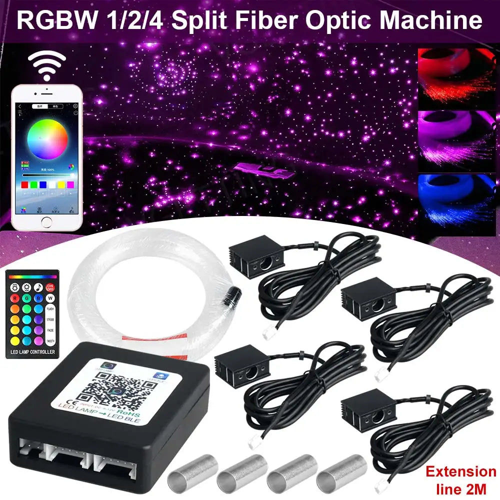 RGBW 1/2/4/6 split machine Car Roof Star Light APP Control Fiber Optic Star Ceiling Light Starry Sky ceiling for Car Home