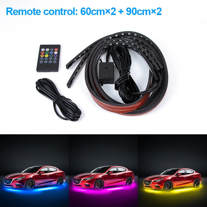 Car Underglow Neon Accent Strip Light Kit 8 Color Sound Active Function APP/Remote Control 4pcs LED Underbody System Light Strip