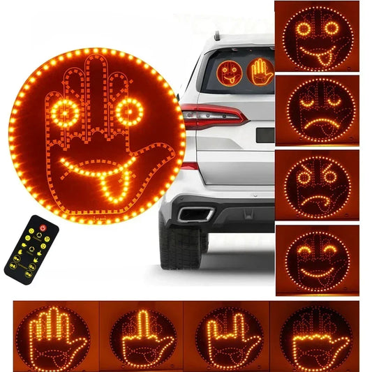 Car mounted LED fun expression light smiley face light rear window multifunctional warning gesture palm light